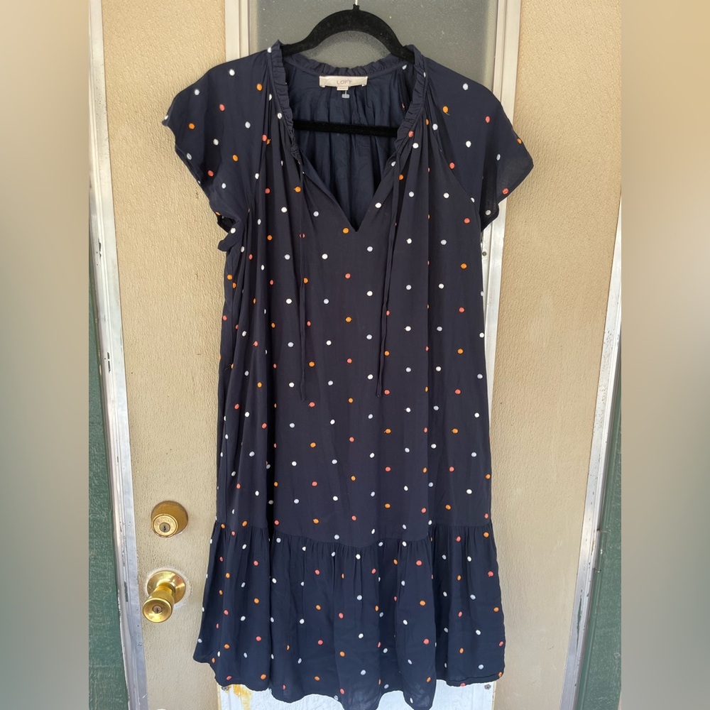 Ann Taylor LOFT Navy Polka Dot Dress – Small